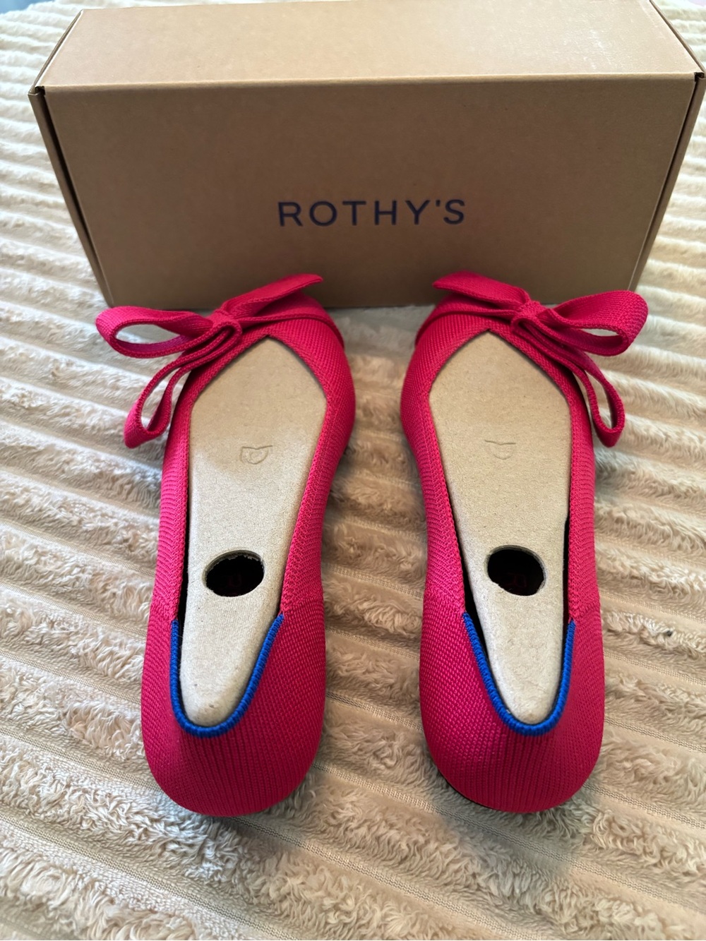 Rothy's Fuchsia Knit Pointed Bow Flats - Picture 3 of 6